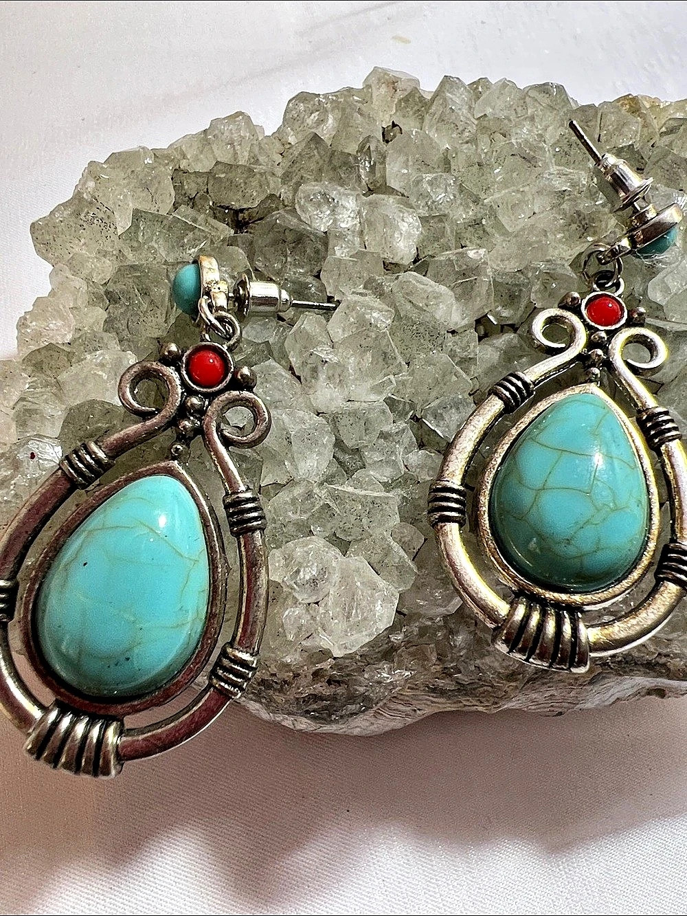 Turquoise Drop Earrings in Blue & Silver